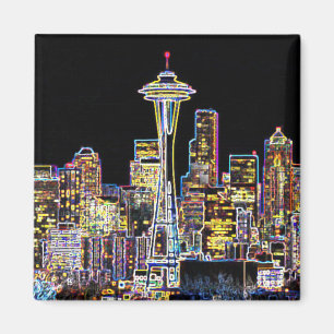 Dark be the Night - Luminous Seattle Skyline Magnet