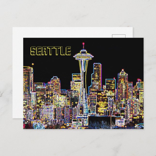 Dark be the Night - Luminous Seattle Skyline Postcard (Front/Back)