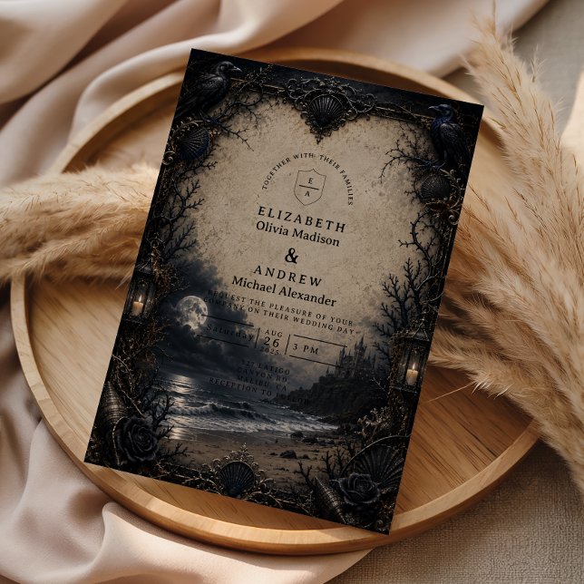 Dark Beach Goth Wedding Invitation (Creator Uploaded)