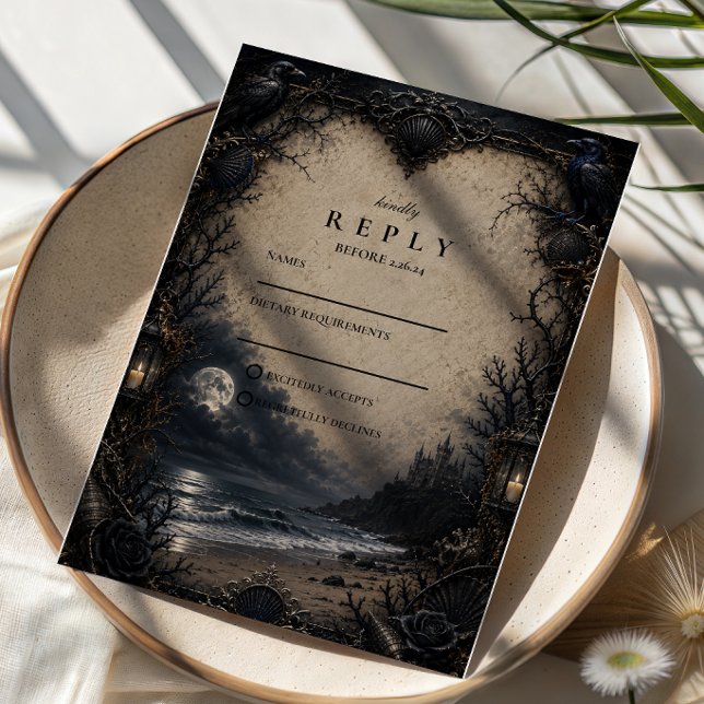 Dark Beach Goth Wedding RSVP Card (Creator Uploaded)