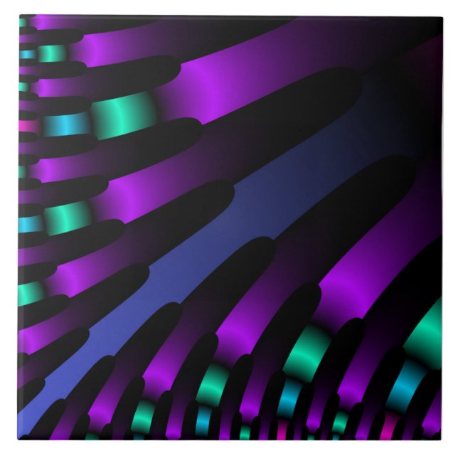 Dark beautiful colors neon glowing Ribbon Stripes Tile (Front)