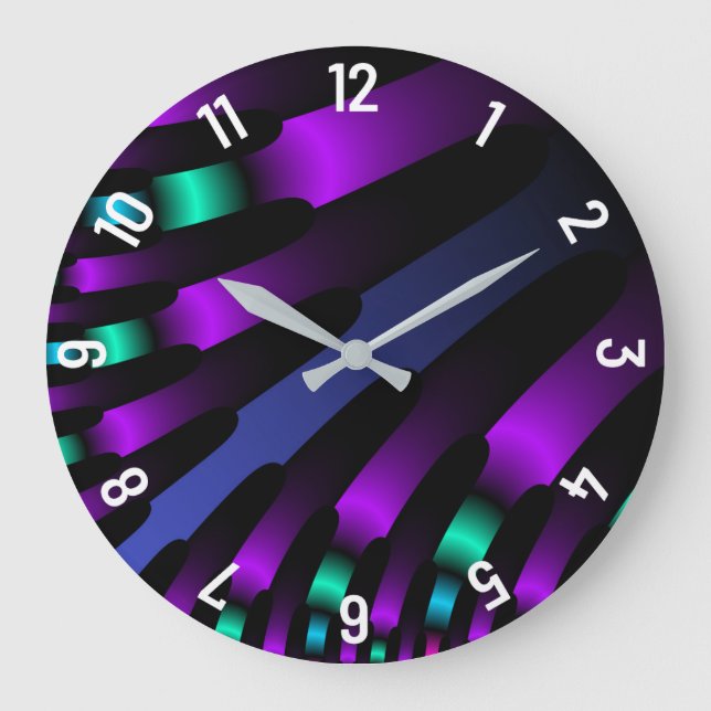 Dark beautiful colours neon glowing Ribbon Stripes Large Clock (Front)