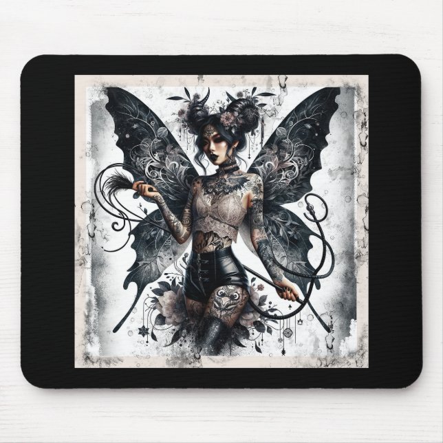 Dark Beauty Gothic Asian Fairy Tattoos & Whip Mouse Mat (Front)