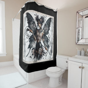 Dark Beauty Gothic Asian Fairy Tattoos & Whip Shower Curtain