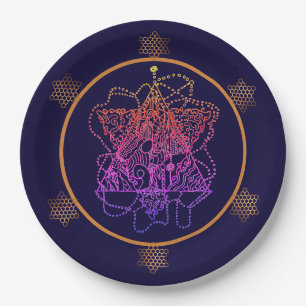Dark Berry Rainbow Jewish Star Paper Plate