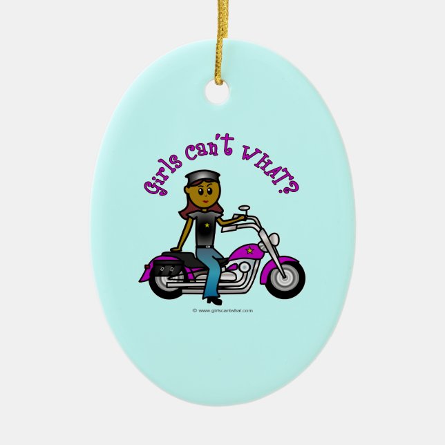 Dark Biker Girl Ceramic Tree Decoration (Front)