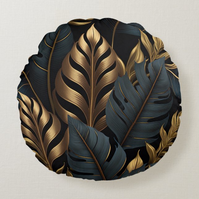 Dark Black and Golden Leaves Throw Pillow (Front)
