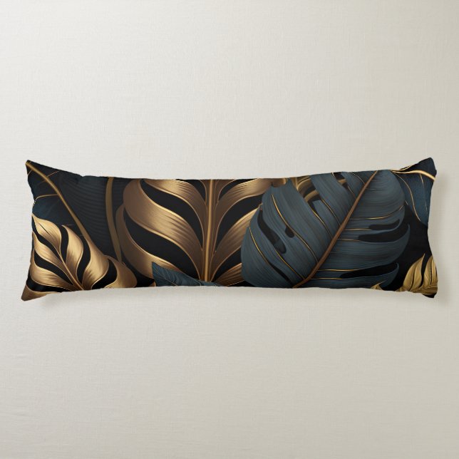 Dark Black and Golden Leaves Throw Pillow (Front)