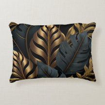 Dark Black and Golden Leaves Throw Pillow