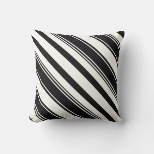 Dark Black and White Diagonal Stripes Cushion