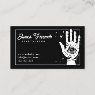 Dark Black and White Hand Eye Tattoo Artist Business Card
