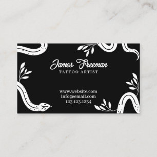 Dark Black and White Leaves & Snakes Tattoo Artist Business Card