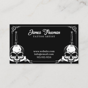 Dark Black and White Skulls Knives Tattoo Artist Business Card