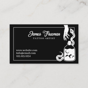 Dark Black and White Snake Tattoo Artist Business Card