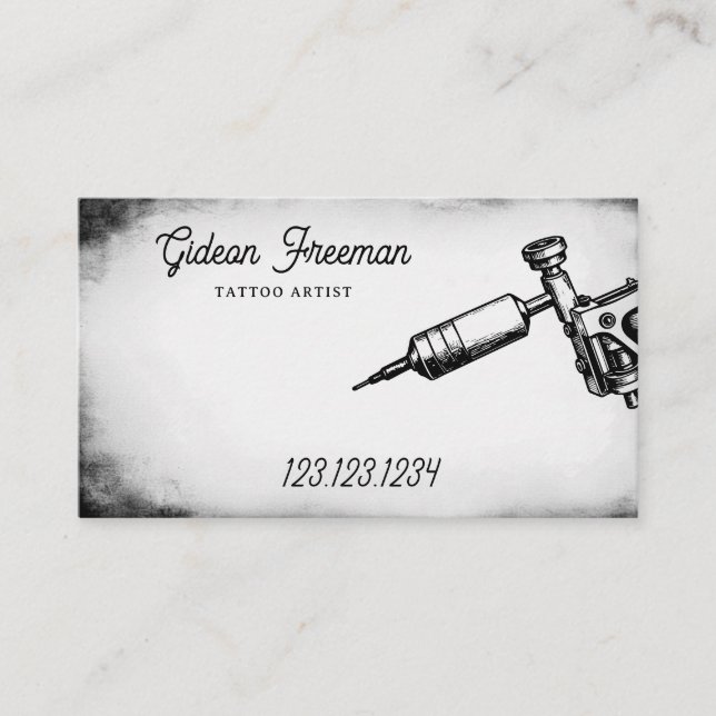Dark Black and White Tattoo Machine Business Card (Front)