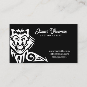 Dark Black and White Wolf Tribal Tattoo Artist Business Card