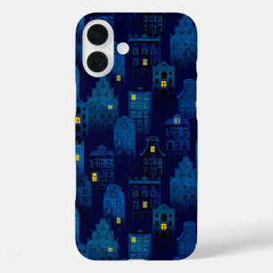 DARK BLACK & BLUE SPOOKY HALLOWEEN HOUSES iPhone 16 PLUS CASE