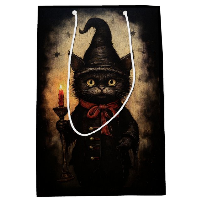 Dark Black Cat Design for Halloween, Goth Medium Gift Bag (Front)