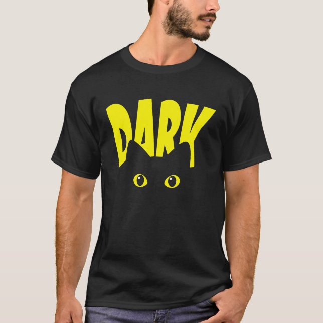 Dark Black Cat with Big Eyes Cool Cat Dad Mum Cat T-Shirt (Front)