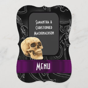 Dark black fantasy skull wedding menu