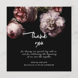 Dark Black Floral Wedding Thank You Card