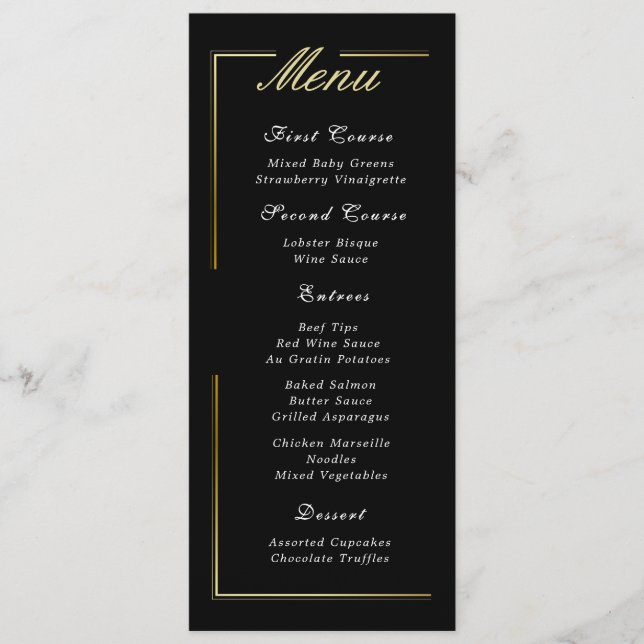 Dark Black Gold Frame White Minimal Elegant Menu (Front)