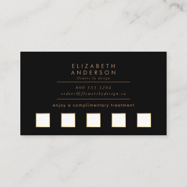Dark Black Gold Rose Bouquet Loyalty Card (Back)