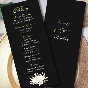 Dark Black Gold White Script Elegant Floral Programme