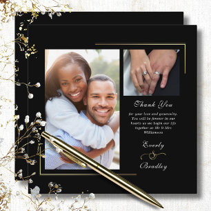Dark Black Gold White Script Photo Thank You  Invitation