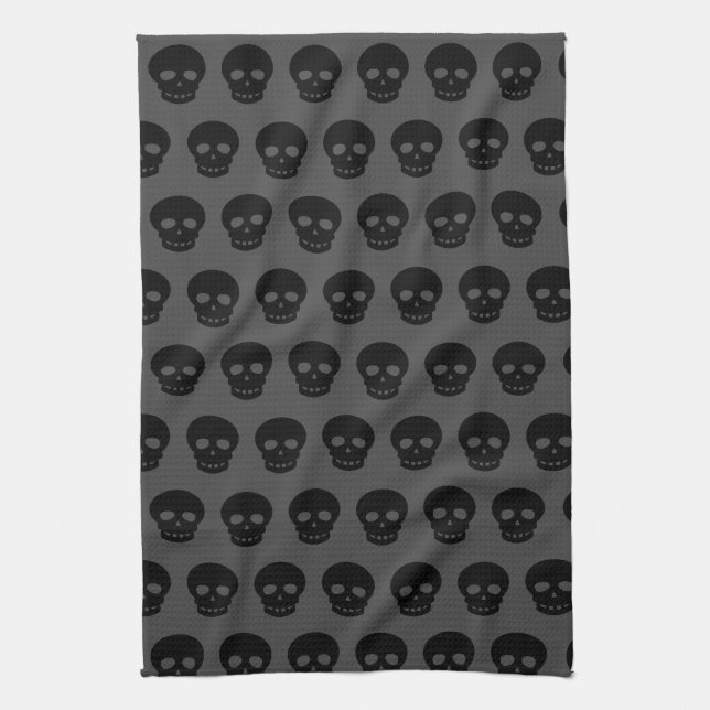 Dark Black Goth Skulls Tea Towel (Vertical)