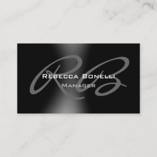 Dark Black Grey Monogram Manager Business Card