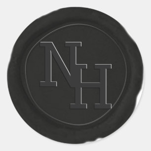 Dark Black Grey Wax Seal Monogram Wedding Sticker