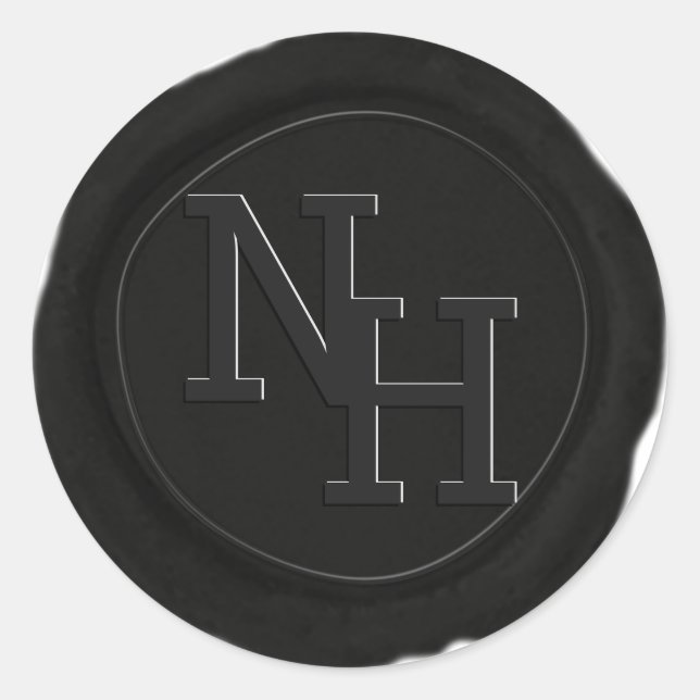 Dark Black Grey Wax Seal Monogram Wedding Sticker (Front)