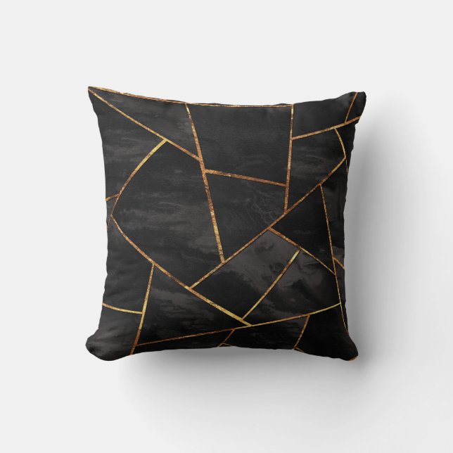 Dark Black Ink Gold Copper Geometric Glam #1 #geo  Cushion (Front)
