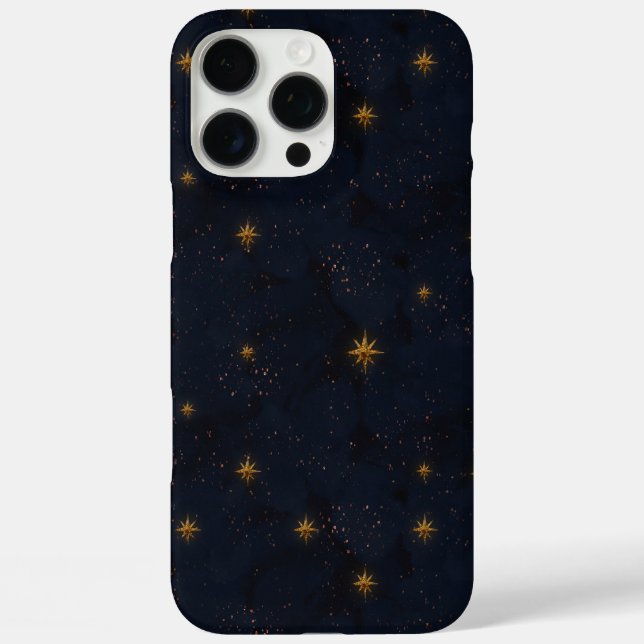 Dark Black Moddy Night Sky Gold Stars Case-Mate iPhone Case (Back)