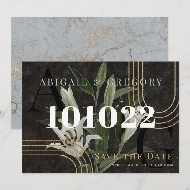 Dark Black Moody Green Botanical Wedding Save The Date (Front/Back)