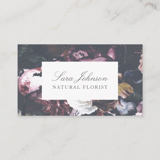 Dark Black Moody Vintage Floral Business Card (Front)