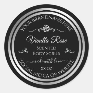 Dark Black Product Label Silver Frame Vintage Rose