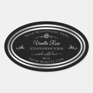 Dark Black Product Label Silver Frame Vintage Rose