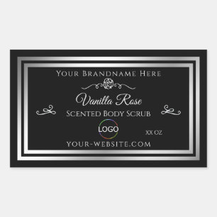 Dark Black Product Label Silver Frame with Logo
