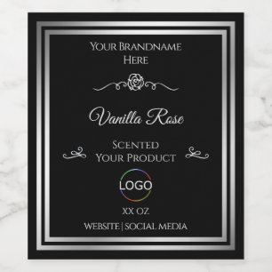 Dark Black Product Label Silver Frame with Logo