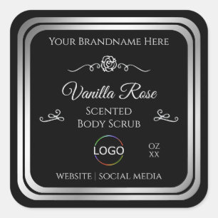 Dark Black Product Label Silver Frame with Logo