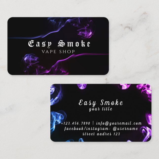 Dark Black Purple Smoke Vape Shop Business Card (Front/Back)
