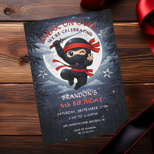 Dark Black & Red Moon Ninja Kids Birthday Invitation