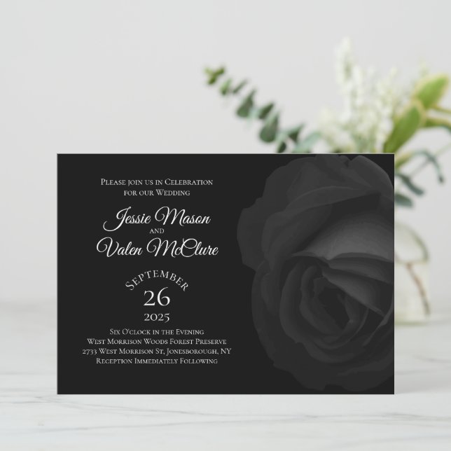 Dark Black Rose Gothic Elegant Wedding  Invitation (Standing Front)