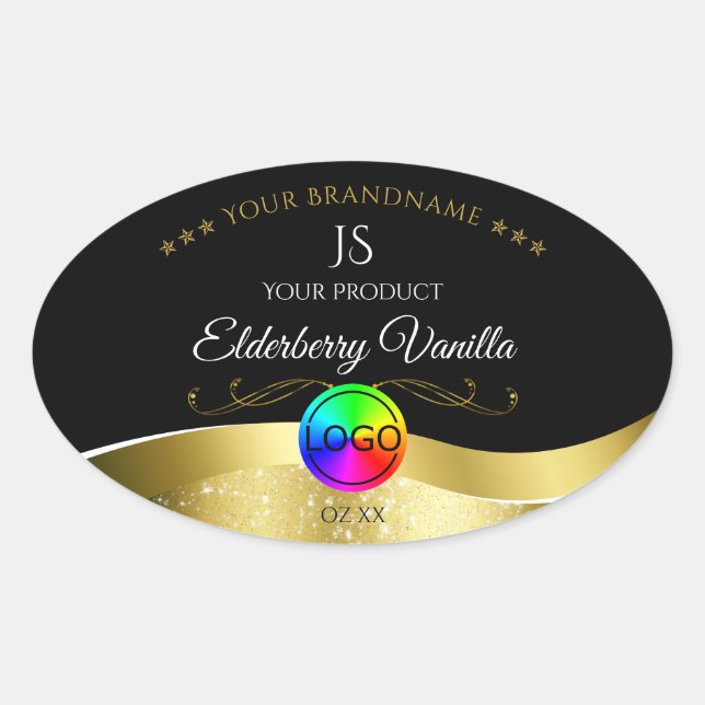 Dark Black Wavy Gold Logo Monogram Product Label (Front)