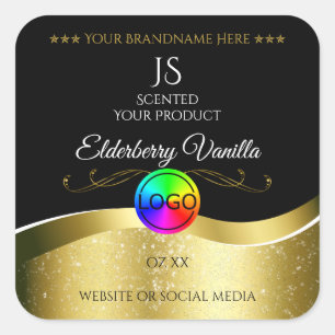 Dark Black Wavy Gold Logo Monogram Product Label