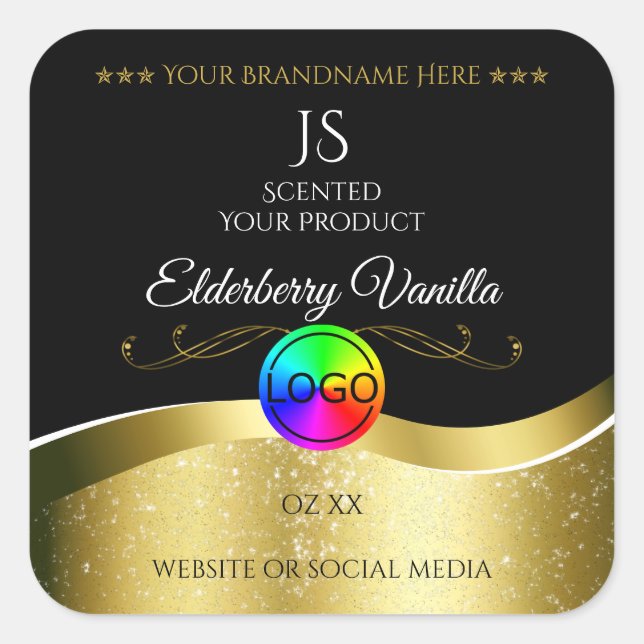 Dark Black Wavy Gold Logo Monogram Product Label (Front)