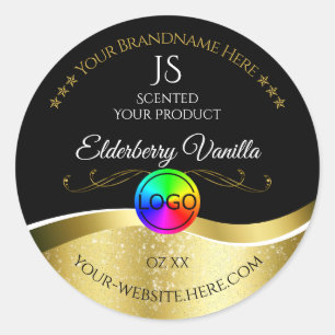 Dark Black Wavy Gold Logo Monogram Product Label