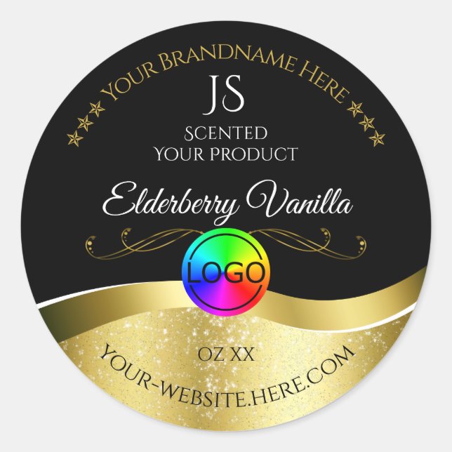 Dark Black Wavy Gold Logo Monogram Product Label (Front)
